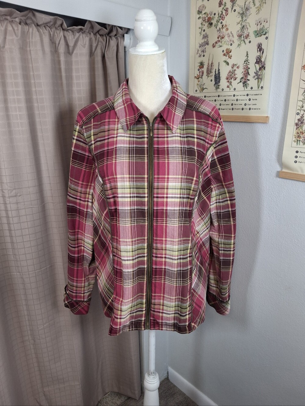 Christopher & Banks Plaid Long Sleeve Full Zip Jacket Lightweight Size XL
